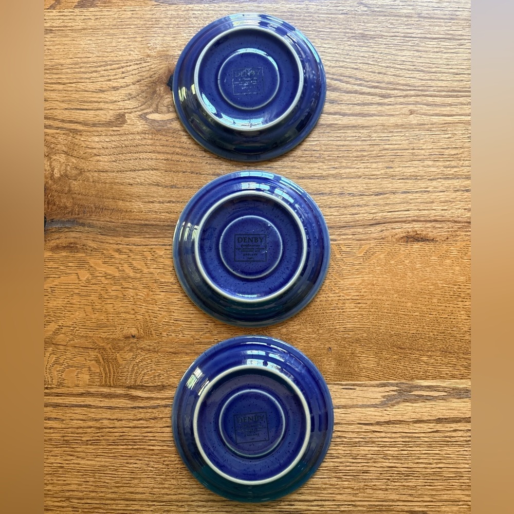 Vintage Denby Metz handcrafted saucers- set of 3- made in England- green & blue - Picture 5 of 10